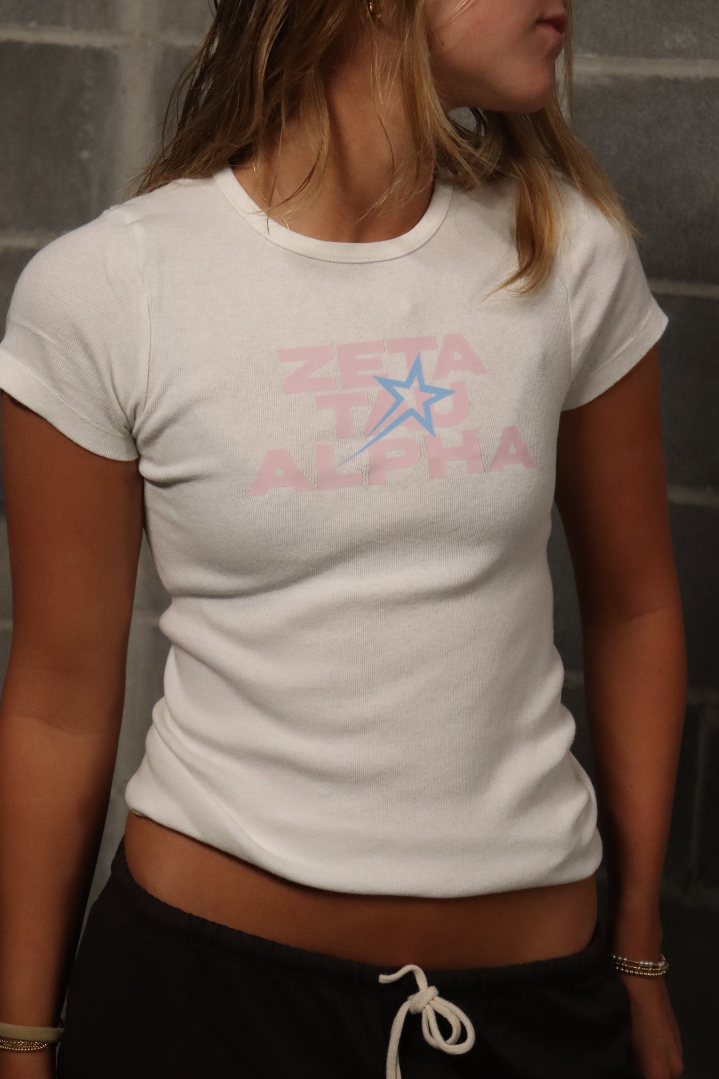 Brandy Melville Halie Top - Cream and Pink/Blue Zeta Star T-Shirt