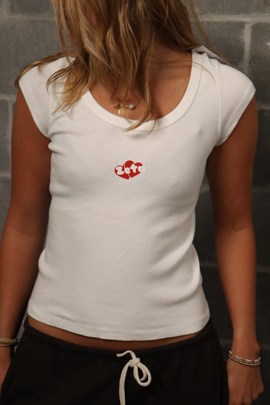 Brandy Melville Zelly Long Top - Cream Zeta Heart T-Shrt