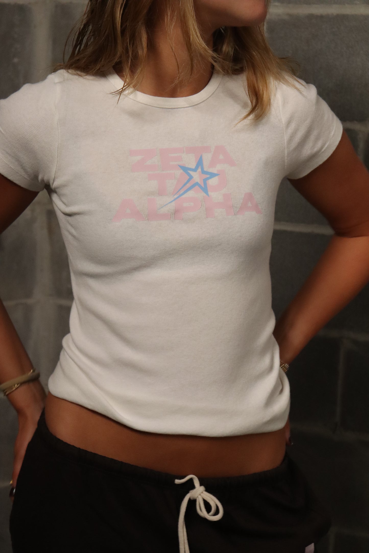 Brandy Melville Halie Top - Cream and Pink/Blue Zeta Star T-Shirt